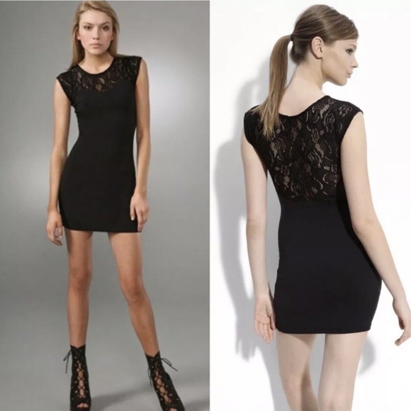 David Lerner Women’s Size XS Black Lace Sweetheart Neck Nylon Bodycon Mini Dress - Picture 8 of 8